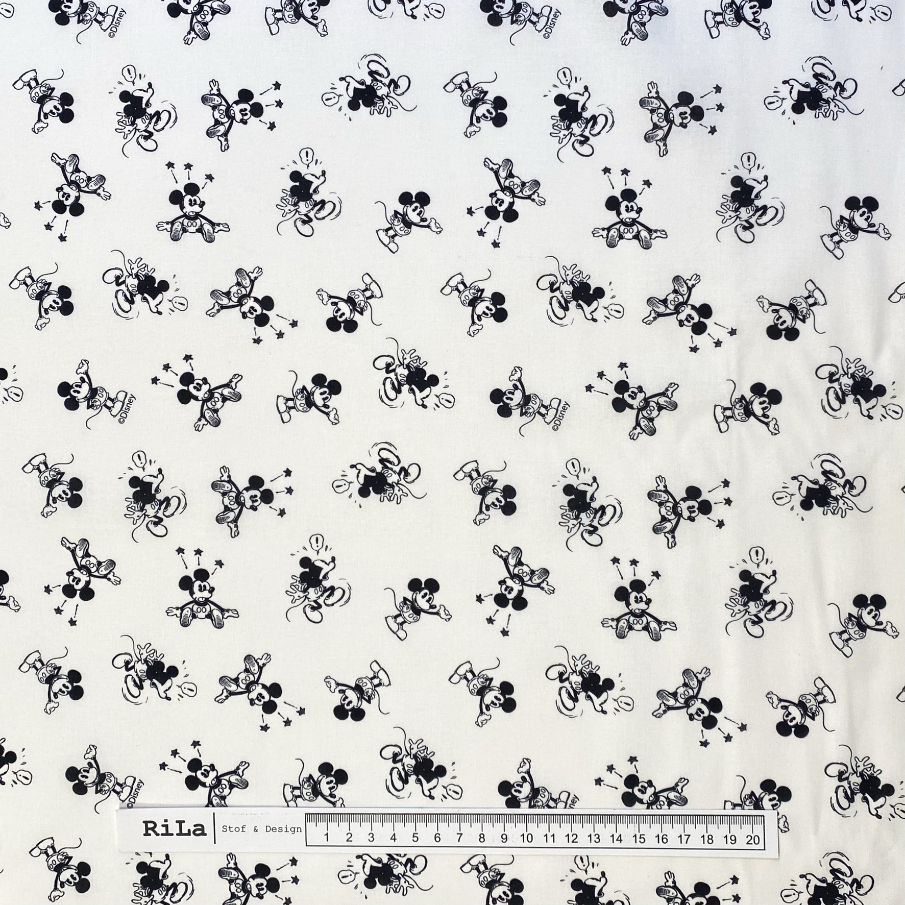 forholdet Lager Bandit Mickey Mouse sort/hvid bomulds poplin - RiLa Stof & Design