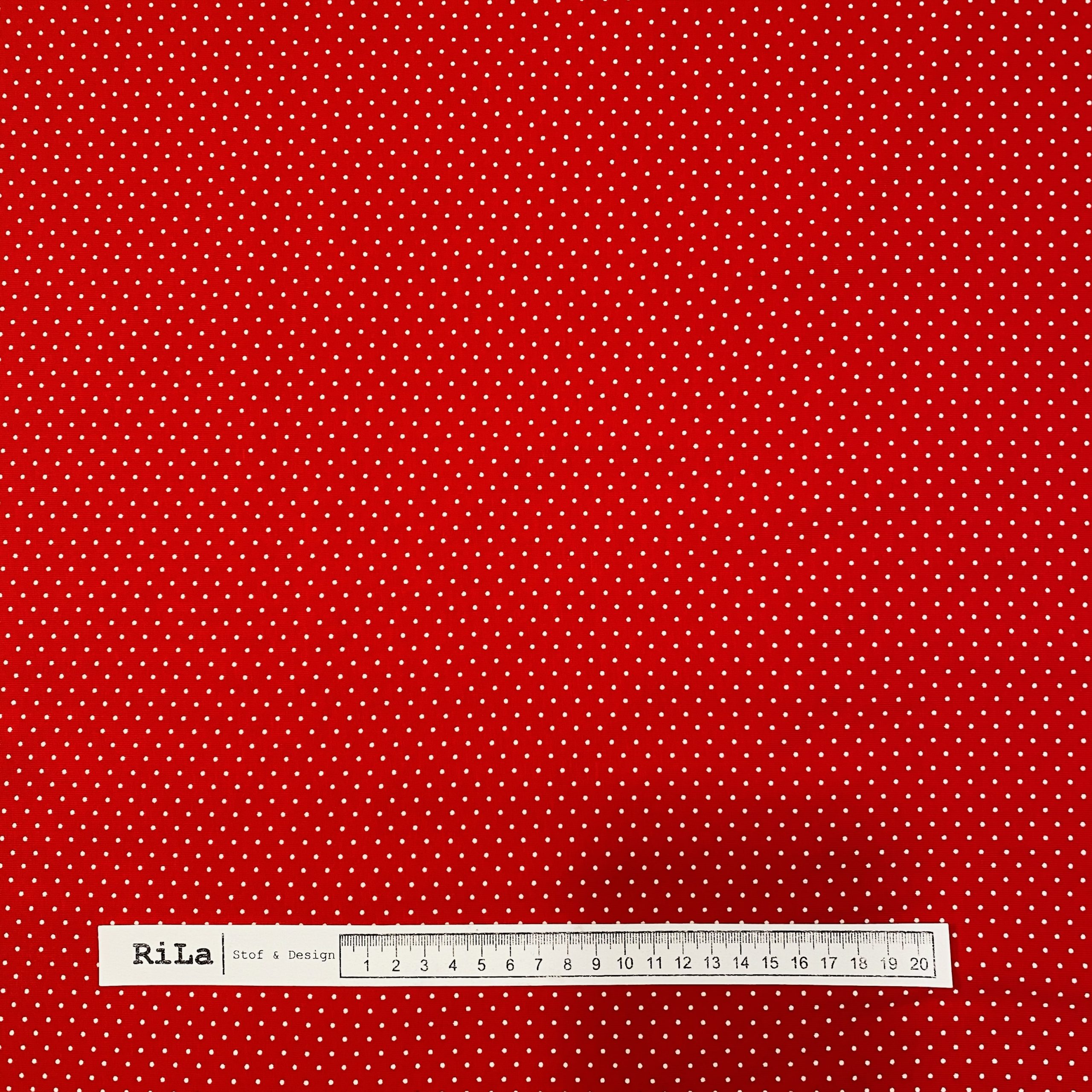 Rød bomuldsjersey hvide prikker - RiLa Stof & Design