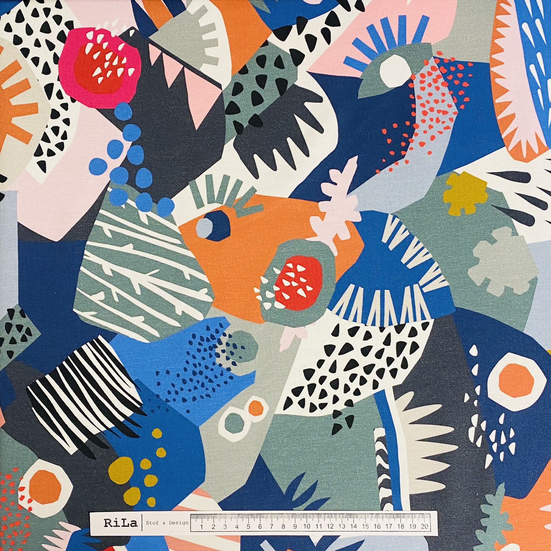 Grafisk Print French Terry, lyserød/blå - RiLa & Design
