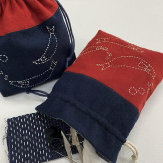 Sashiko-kit: Taske, Koi Drawstring