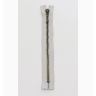 6 mm ant. messing lynlås med kuglevedhæng, fast, grå, 35 cm